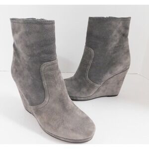 Prada Gray Suede Wedge Heel Ankle Boots‎ Bootie Size 37